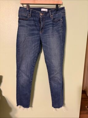 LOFT Dark Blue Skinny Jeans with Raw Hem